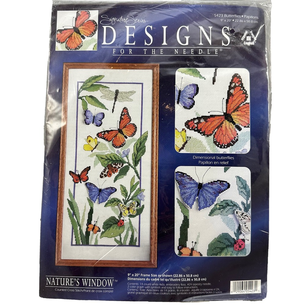 Designs for the Needle Counted Cross Stitch Kit Nature's Window Butterflies 9x20